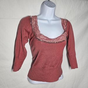 Vintage y2k 90s pink half sleeve fairy boho sequin sweater